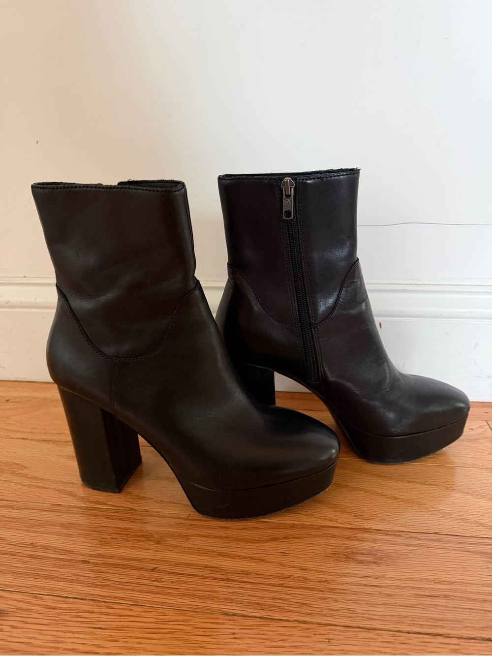 ASH Amazon Black Leather Platform Ankle Boots with Side Zip